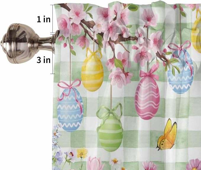 Happy Easter Bedroom Curtains 63 Inches length, Spring Bunny Eggs Flower Sage