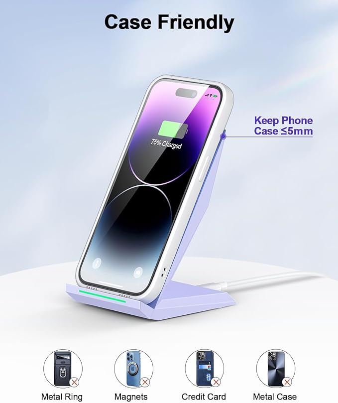 Fast Wireless Charger 2 Pack - NANAMI Qi Certified Wireless Charging Stand for iPhone 16/15/14/13/12/12 Pro Max, Phone Charger Dock Compatible Samsung Galaxy S25/S24/S23/S22/S21/S20/Note 20,Pixel 6/5
