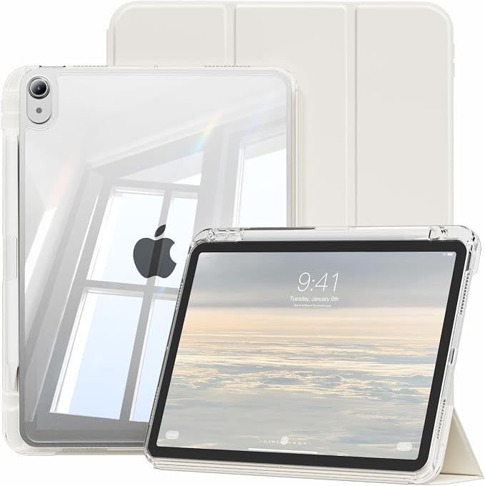 Case for iPad Air 11 M4/M3/M2 &amp iPad Air 5th/4th Gen 10.9-Black | For iPad Air 11 2026/2025/2024 &amp Air 10.9 2022/2020 2-in-1 Removable Transparent Back with Pencil Holder Auto Sleep/Wake