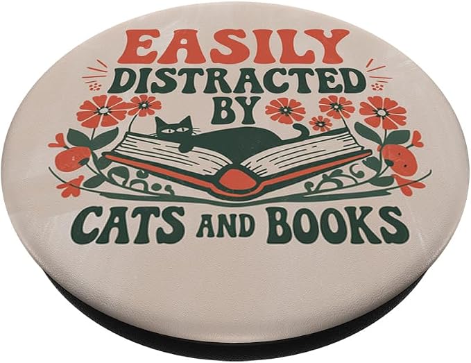 Groovy Cat &amp Book Lover Funny Retro Design PopSockets Adhesive PopGrip