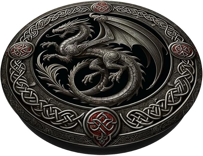 Aesthetic Viking Chinese Dragon Silver Mythical Fantasy PopSockets Adhesive PopGrip
