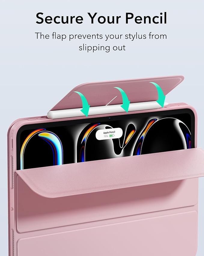 ESR for iPad Pro 13 Inch Case (M5/M4) 2025/2024, Removable Magnetic Cover, Vertical Stand, Fully Supports Pencil Pro and Pencil(USB-C), Rebound 360 Series, Pink