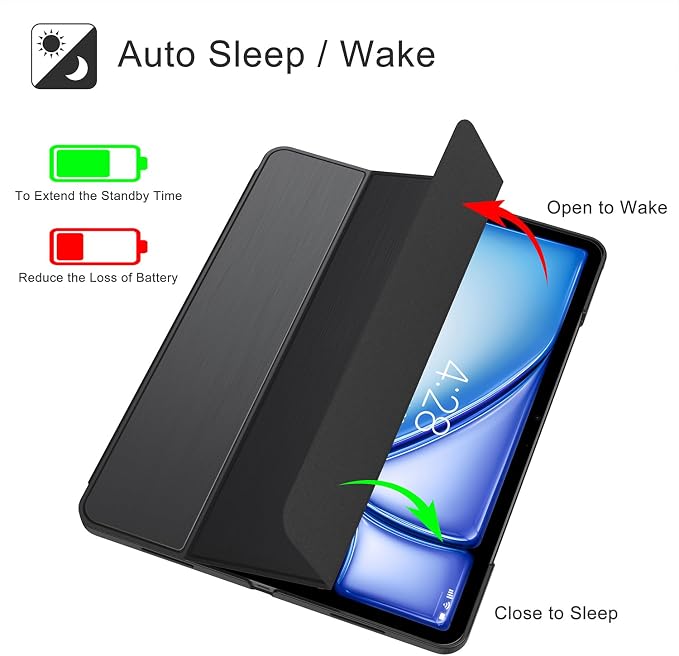 Soke Case for iPad Air 13 Inch (M3/M2) 2025/2024iPad Pro 12.9 2022 2021(6th 5th Generation) - [Slim Trifold Stand + Auto Wake/Sleep]Protective Hard PC Back Cover (Black)