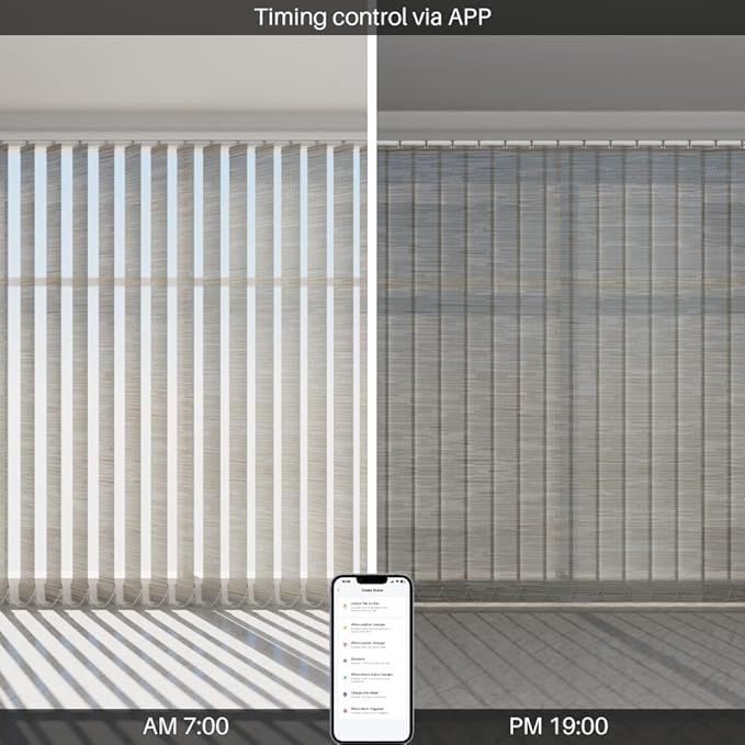 Blindify Motorized Vertical Blinds Compatible with Alexa Google Home, Light Filtering Sliding Door Shades Smart Vertical Blinds Remote Control Customize, Jacquard Beige