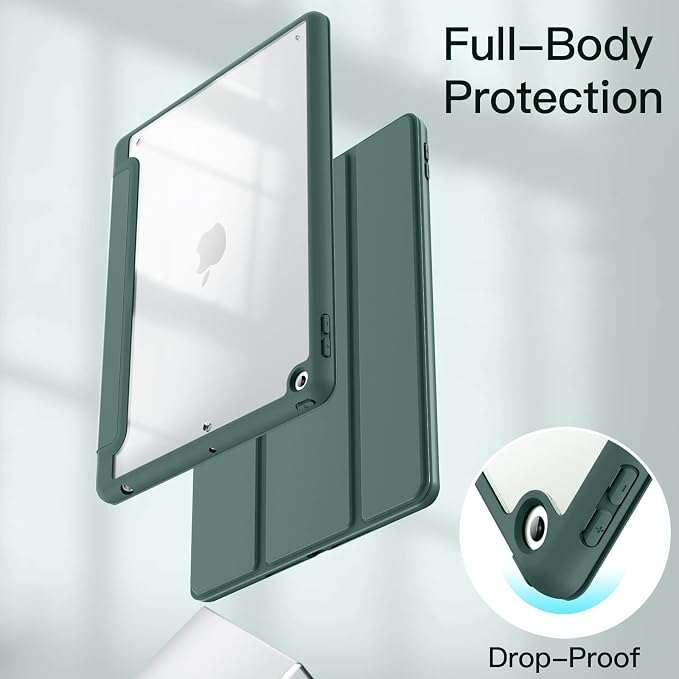 JETech Case Cover for iPad 9th/8th/7th Gen 10.2 Beige | Clear Transparent Back Pencil Holder Slim Shockproof Protection Tri-Fold Stand Auto Wake/Sleep