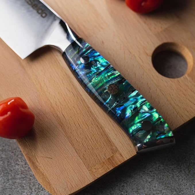 Seido Knives Awabi 8 Inch VG10 Damascus Gyuto Knife, Abalone Handle