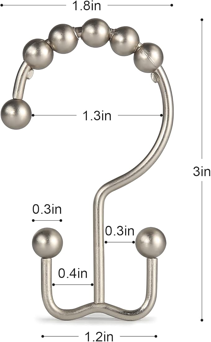 Shower Curtain Hooks, Goowin Shower Curtain Rings, Stainless Steel Shower Curtain Hooks Rust Proof Free Sliding Double Shower Hooks for Curtain, Shower Curtains & Liners (Matte Nickel)