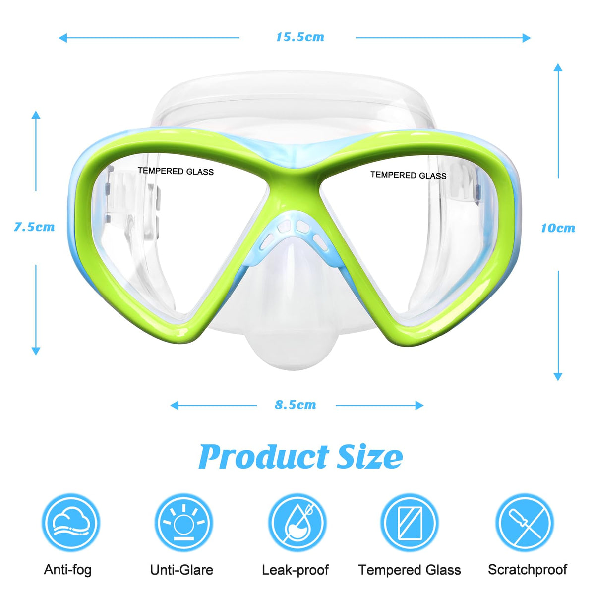 ACQCES Kids Swim Goggles Snorkel Diving Mask for Boys Girls Ages 5-15, Two-Color Anti-Fog Swimming Goggles with Nose Cover (1PCS Blue)
