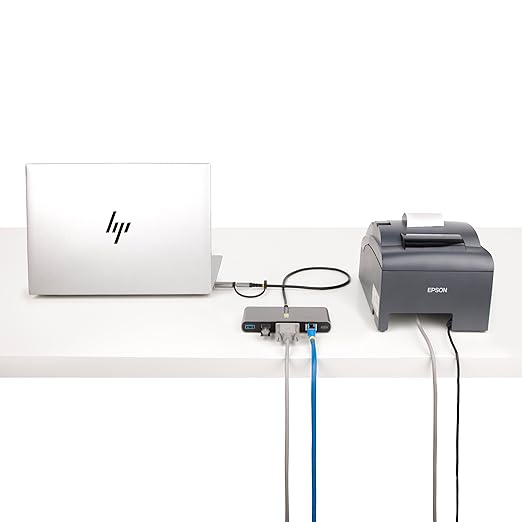 StarTech.com 2-Port USB-C Hub with Gb Ethernet and RS232 FTDI Serial, Attached USB-C to USB-A Dongle, 100W PD Pass-Through, 2X USB-A 5Gbps