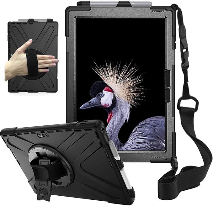 ZenRich Rugged Case for Microsoft Surface Pro 12 (2025)12 inch | Shockproof Hard Protective Case with 360 Rotating KickstandPen Holder and Hand Strap Compatible with Type Cover Keyboard