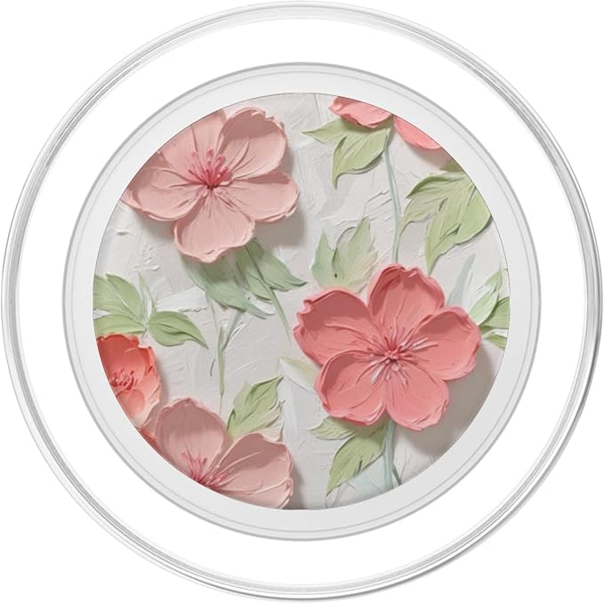 Pink Flowers &amp Green Leaves Pastel Art PopSockets PopWallet for MagSafe
