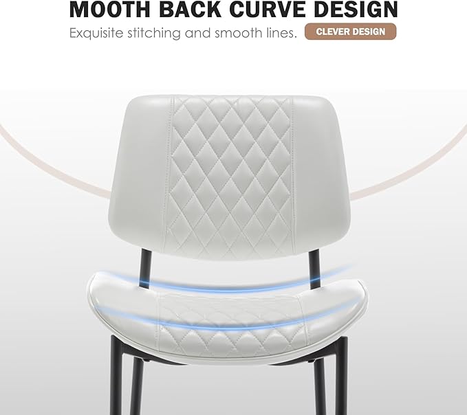 Modern Dining Chairs Set of 4, Leather Dining Chair with Metal Legs, Upholstered Dining Room Chairs for Dining Room, Kitchen, Vanity (White)