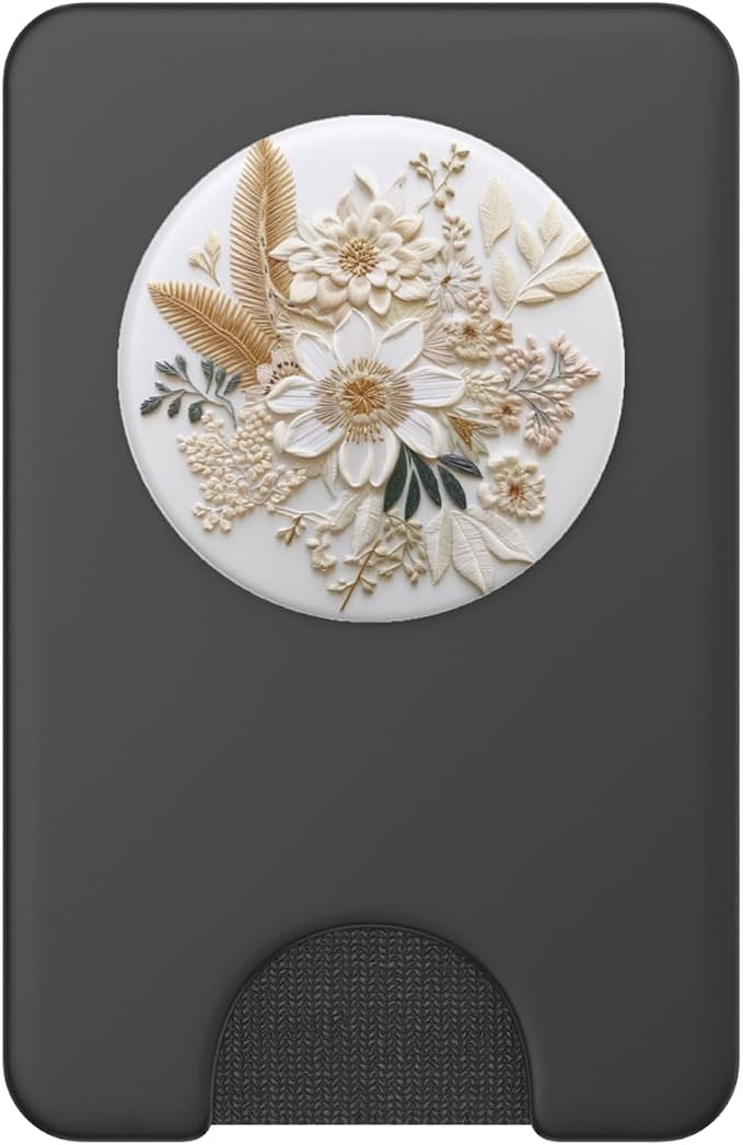 Beige Floral Flower Pattern On White Background PopSockets PopGrip for MagSafe