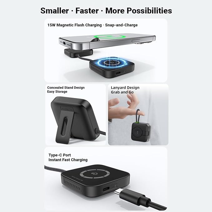 Magnetic Charger for iPhone Apple Magsafe Charger Fast Charging- Compatible with iPhone &amp AirPods 15w Wireless Charger Portable Cargador Inalámbrico (No AC Adapter)