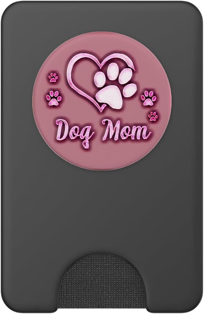 Dog Mom Gift Cute Dog Paw Print Heart Black Pink PopSockets Adhesive PopGrip