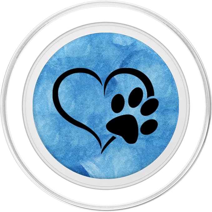 Black color Dog Paw Print Heart On Blue Ocean Watercolor PopSockets Adhesive PopGrip