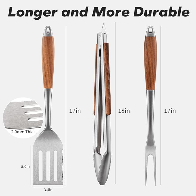 ENLOY Heavy-Duty Rose Wooden Barbecue Grilling Tools Set, Stainless Steel