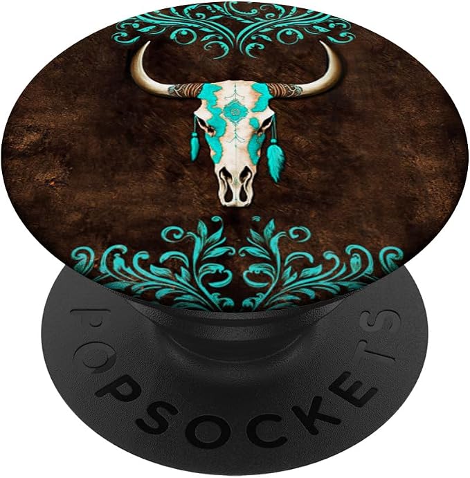 Skull Bull Western Cowgirl Cowboy Rural Rustic Vintage Ranch PopSockets Adhesive PopGrip