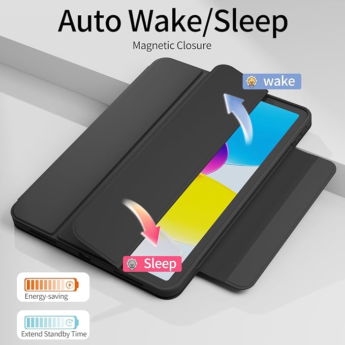 Detachable Case for iPad A16 11th Gen 2025 &amp iPad 10th 2022 Black | Slim Clear hard back TPU frame folio stand Pencil holder and auto wake/sleep for daily school work and light travel use