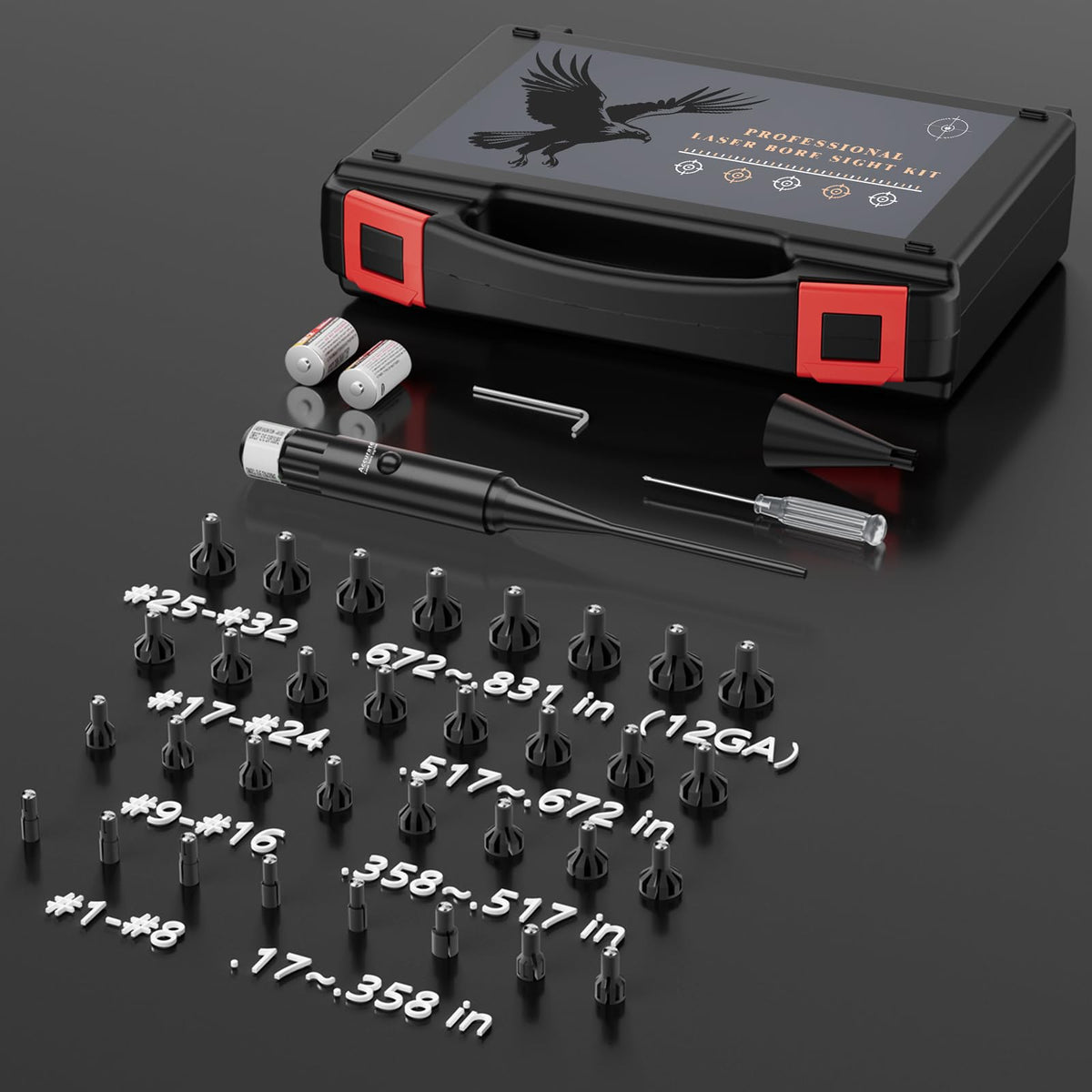Bore Sight Laser Professional Green Laser Bore Sight Kit with 32 Adapters fit 0.17 to 12GA Calibers, Multiple Caliber Green Bright Bore Sighter Laser Powerful Support for All Gun, Rifle, Pistol