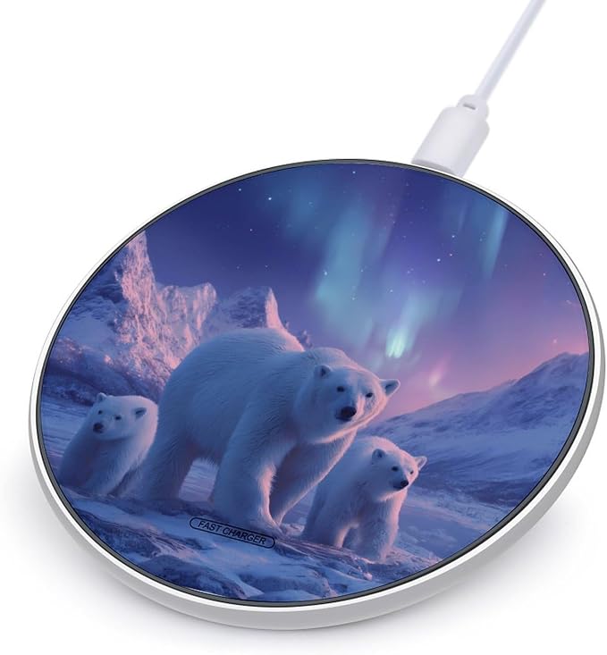 White Bear Aurora Borealis Wireless Charger Portable Charging Pad | LightweightAll Smartphone