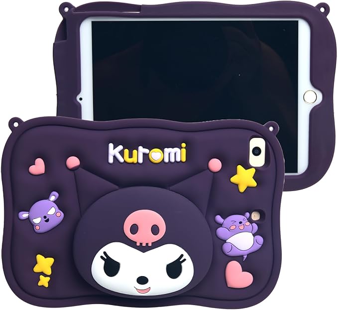 Cartoon Case for iPad mini 1/2/3/4/5 7.9，MONEHOYSY Cute Soft Silicone Kickstand [Drop ProofShock ProofAnti Slip] Back Stand Cover Case for Kids Children Teens Girls Boys (Kitty-1)