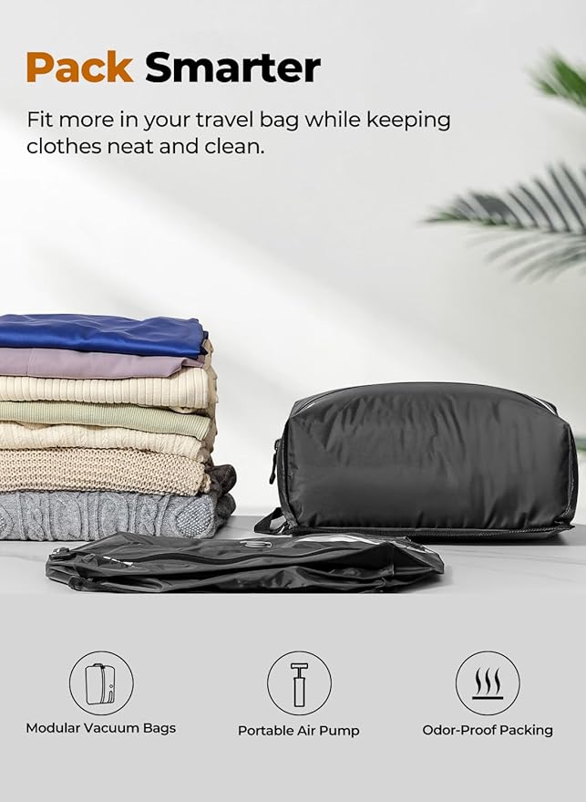 POIXM Vacuum Bags for Travel with Pump, Reusable Space Saver Bag, IP67 Waterproof Vacuum Packing Cubes for Travel Suitcases and Backpack (2PC + PUMP)