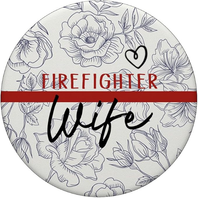 Vintage Floral Firefighter Wife Thin Red Line Flag Heart PopSockets Adhesive PopGrip