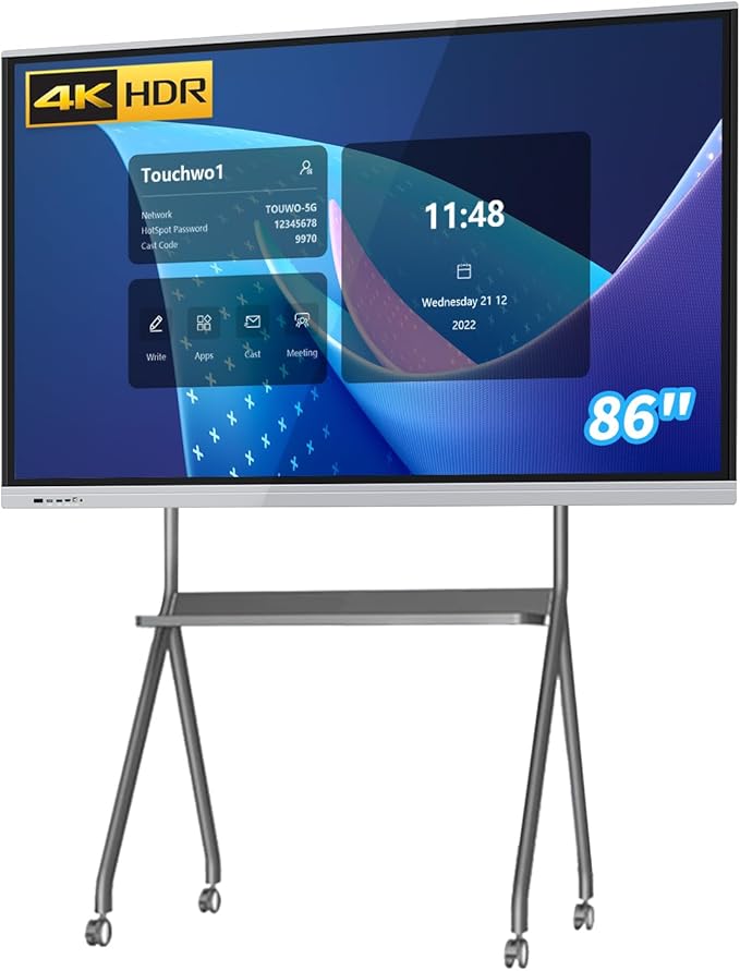 TouchWo 86" Touchscreen Monitor Smart Board, 4K Interactive Presentation Electronic Whiteboard with Android 13, Digital Signage Display for Office, Classroom,RAM 4GB+ ROM 32GB