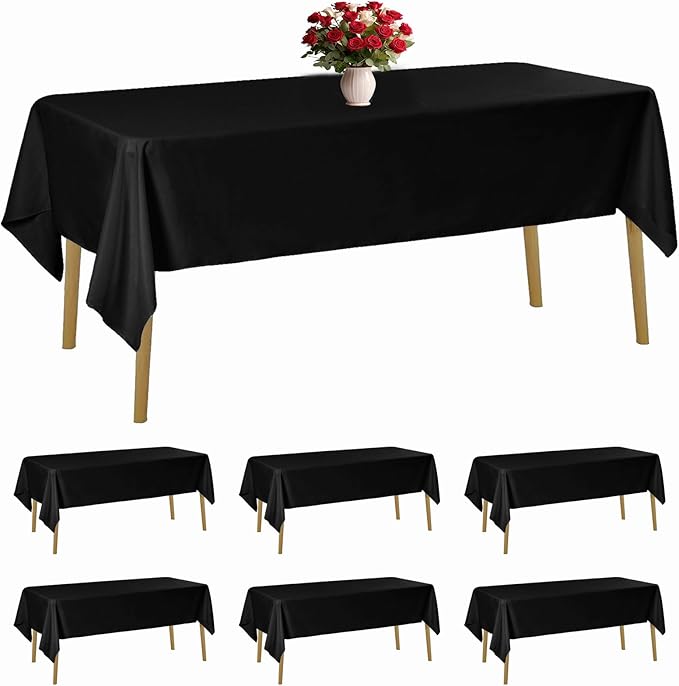 6 Pack Black Tablecloth 60 x 102 Inch Table Cloth for 6 Foot Rectangle Tables, Wrinkle Resistant Washable Polyester Fabric Table Covers for Party, Wedding,Dining,and Banquet