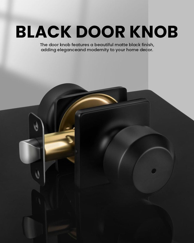 Haidms 6 Pack Black Door Knobs Interior, Privacy Interior Door Knob for Bedroom or Bathroom, Matte Black Door Knobs