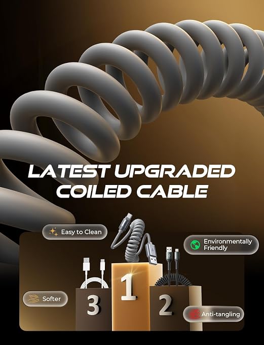 LISEN Chubby Cable Coiled Cable 2 Pack Car Play Cord | for Android Auto Short USB A to USB C Cable for iPhone 17/16/15 Samsung Galaxy S25/S24 A15/A14 Google Pixel 9/8 Blue 4FT