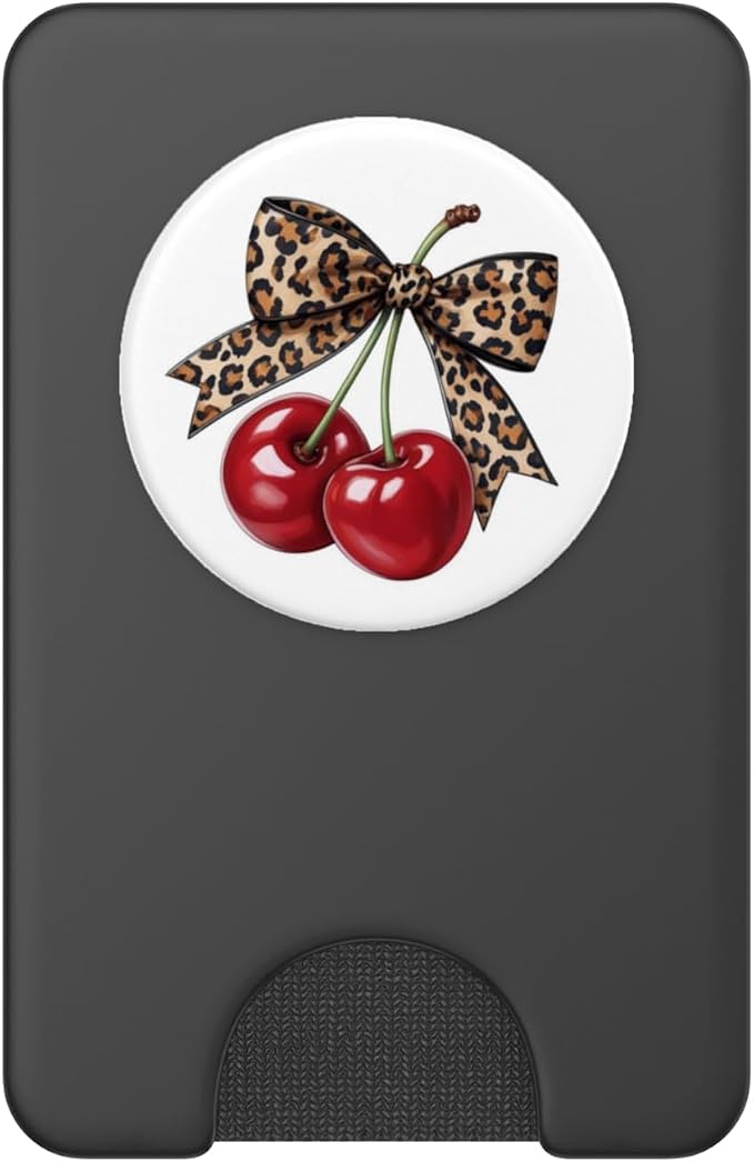 Cherry Leopard Bow Coquette PopSockets PopGrip for MagSafe