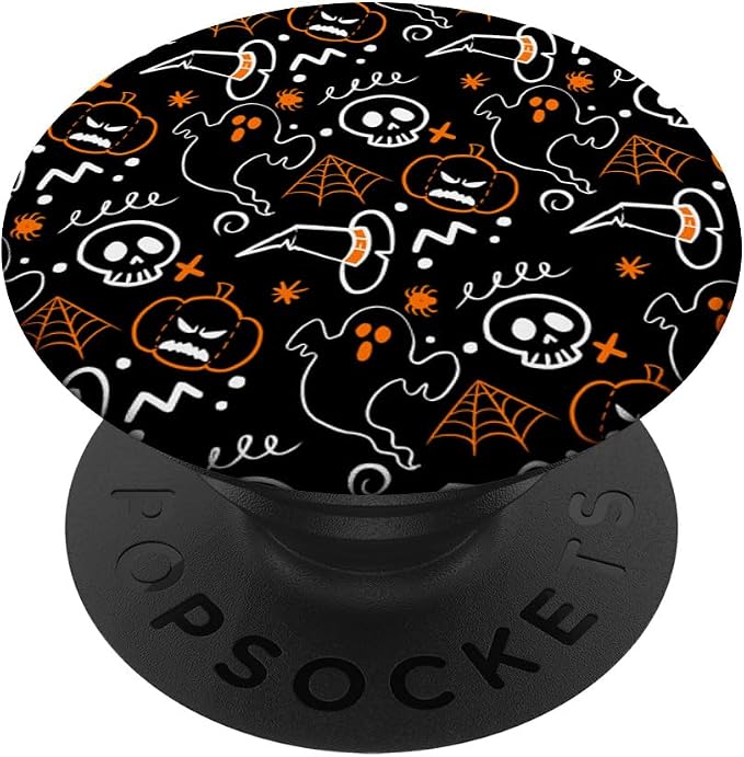 Ghost Skeleton Pumpkin Witch Hat Cute Halloween Pattern PopSockets Adhesive PopGrip