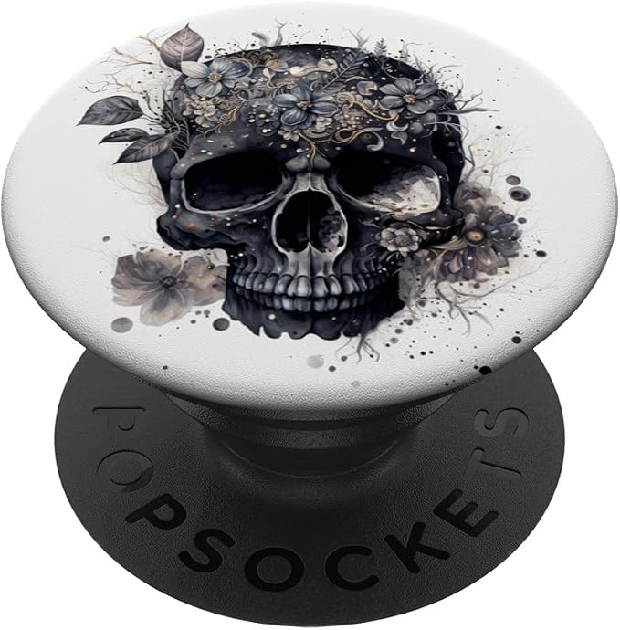 Floral Skull Graphic for Women Birthday Unique Black Skull PopSockets Adhesive PopGrip