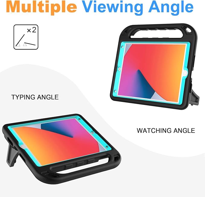 BMOUO Kids Case for iPad 9th/8th/7th Generation (iPad 10.2 Inch 2021/2020/2019) with Built-in Screen Protector Durable Shockproof Handle Stand iPad 9th 8th 7th Generation Case for Kids Black