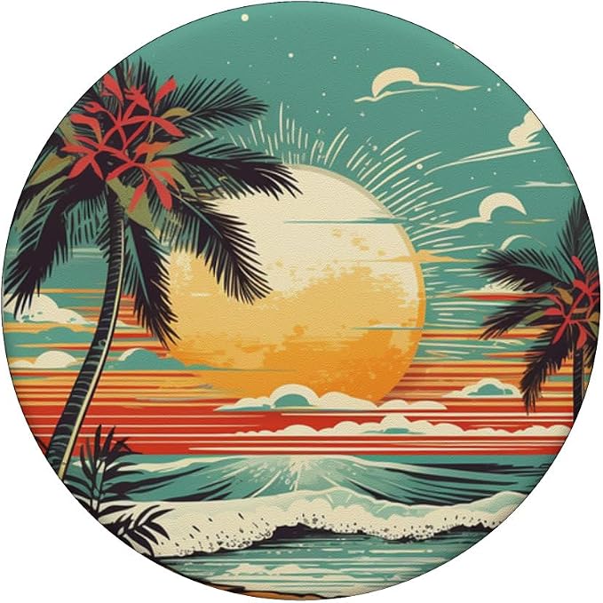 Retro Summer Palm Sun Beach Vacation PopSockets Adhesive PopGrip