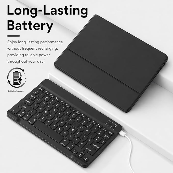 for Hasskya K80 / ACER ICONIA M10-11-K21V Tablet Case with Detachable Magnetic Keyboard Fits 9-11 Inch Tablets TPU Protection Premium PU Leather Type-C Charging (Black)