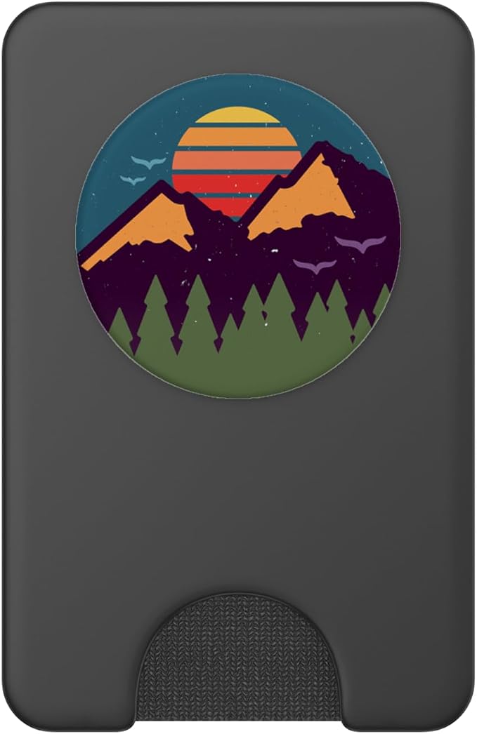 Retro Sunset Pine Trees &amp Mountain Scene PopSockets Adhesive PopGrip