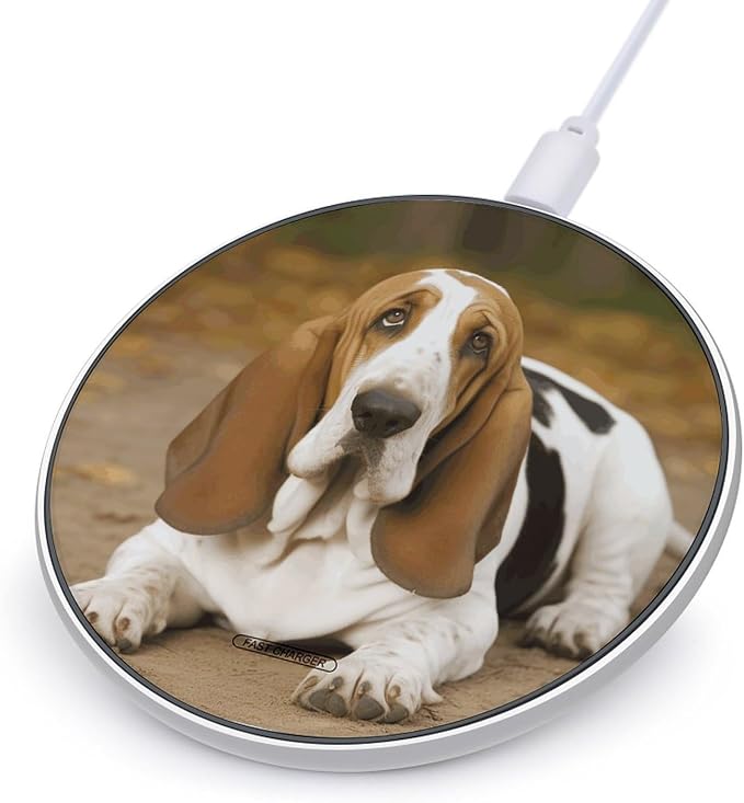 Basset Hound Wireless Charger 10W Qi-Certified Fast Wireless Charging Pad with USB Cable &amp LED Indicator Fashion Charger Mat Portable Charging Station for All Qi-Enabled Phones