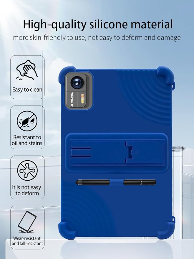 for Bvglcory X50 Android Tablet10.1 2.5K Ultra Clear Display Tablet Model CaseSoft Silicone Adjustable Stand Cover Lightweight Kids Friendlywith Capacitive PenBlue.