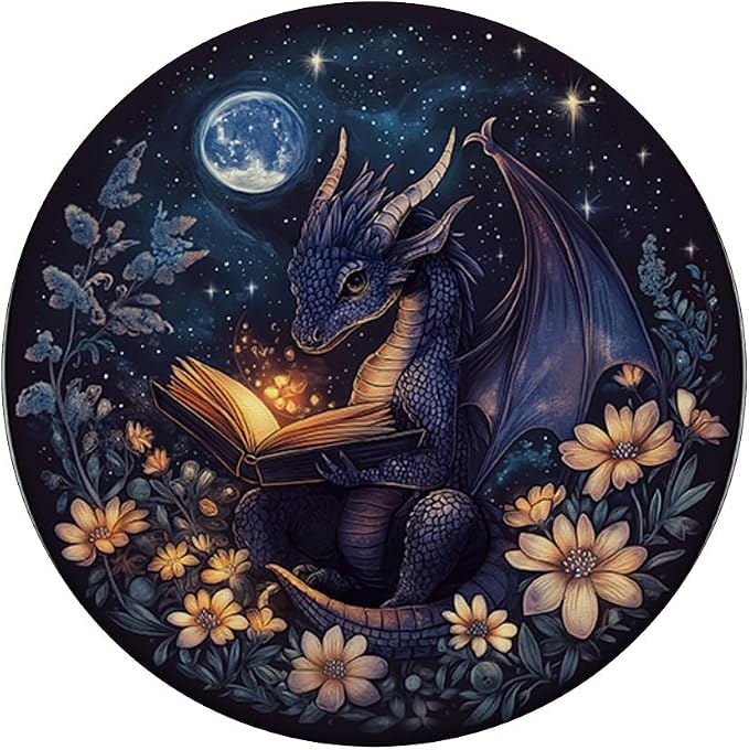 Cute Dragon Books Starry Sky Flower Bookworm Book Lover PopSockets Adhesive PopGrip