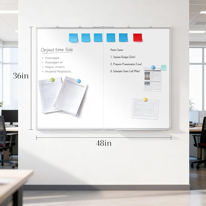 48" x 36" White Board Dry Erase, Double-Sided Foldable Magnetic Whiteboard Portable Wall Hanging Whiteboards for Office, Home, School