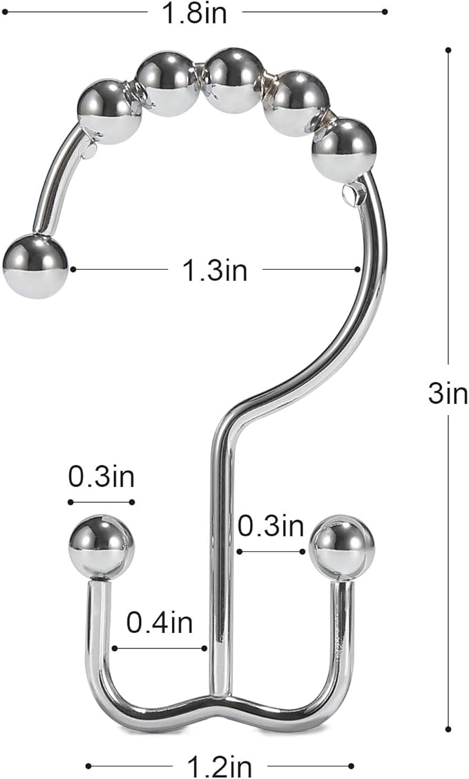 Shower Curtain Hooks, Goowin Shower Curtain Rings, Stainless Steel Shower Curtain Hooks Rust Proof Free Sliding Double Shower Hooks for Curtain, Shower Curtains & Liners (Chrome)