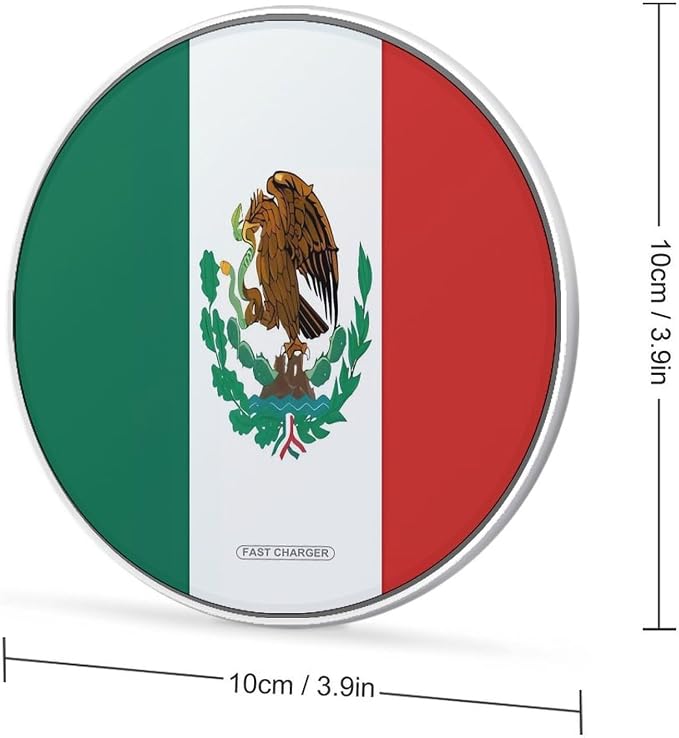 Flag of Mexico Wireless Charger with USB Cable Qi-Certified 10W Fast Wireless Charging Pad Portable Charging Station Anti-Slip Slim Charger Mat for All Qi-Enabled Phones
