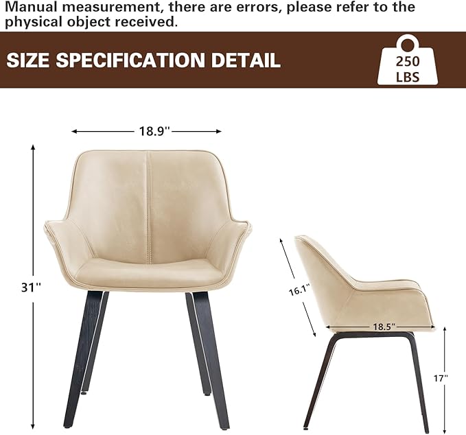 Upholstered Dining Chairs Set of 4 & 2 & 6 Faux Leather Accent Chair Living Room Chairs Kitchen & Dining Room Chairs Comfy Reading Chair for Bedroom Mid Century Modern Arm Chair (Beige, 4)