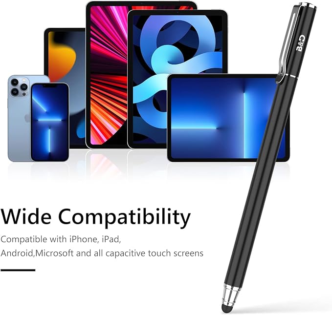 Capacitive Stylus/Styli 2-in-1 Universal Touch Screen Pen for All Touch Screen Tablets/Cell Phones with 20 Extra Replaceable Soft Rubber Tips (4 Pieces Black/Blue/Purple/Green)
