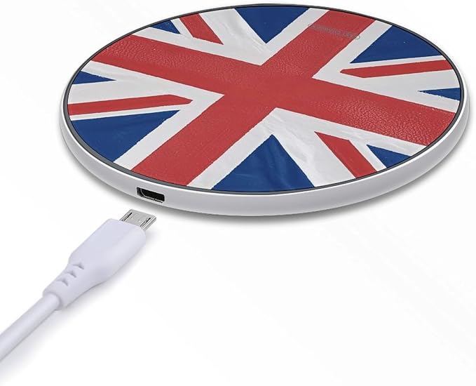 British Flag Wireless Charger Aluminum Alloy Frame 10W Fast Charging Pad with Indicator Light 6mm Thin &amp Portable Wireless Charging Pad for Travel Home Office Desk