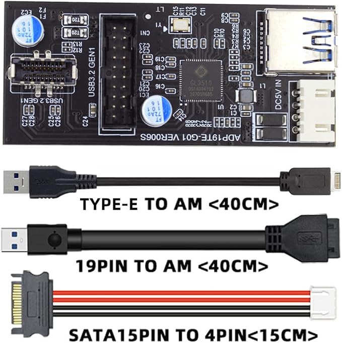 cablecc 5Gbps Type-E USB 3.1 Front Panel Socket &amp USB 2.0 to NVME NGFF M-Key Express Card VL805 Adapter for Motherboard