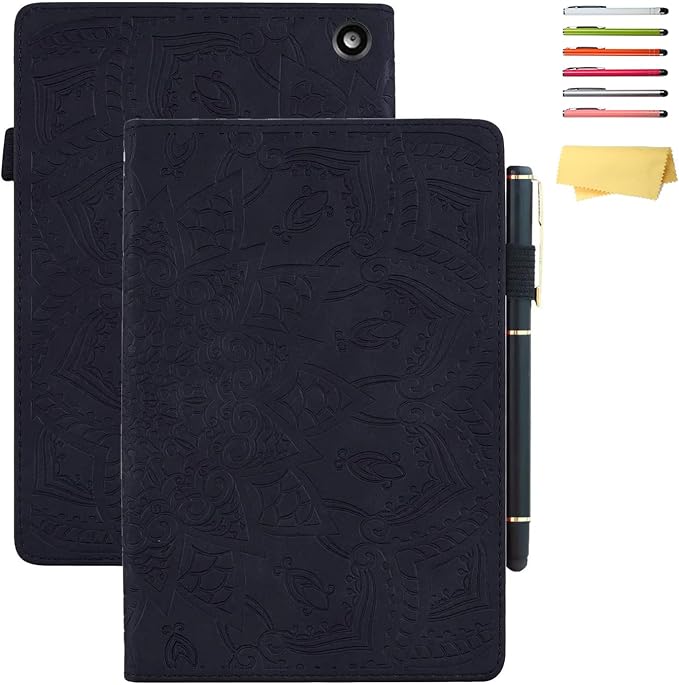 for Kindle Fire HD 8 Tablet (only Fits 10th Generation) &amp Fire HD 8 Plus 8 Case 2020 with Stand/Pencil Holder/Card Pocket/Elastic Band Embossed PU Leather Floral Cover Brown Peacock Flower